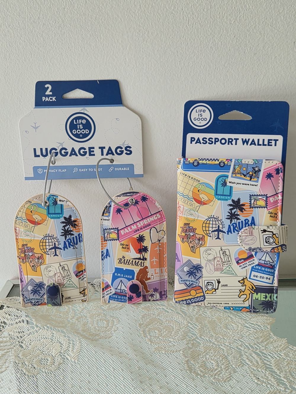 Stamp Motif Luggage Tags & Passport Wallet